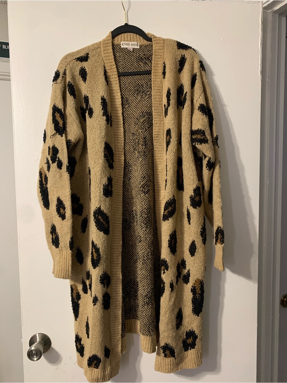 Knox Rose Tan and Black Leopard-Print Open Cardigan